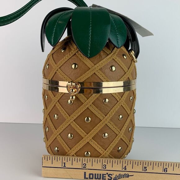 NWT Unique Pineapple Shaped Small Faux Leather Studded Crossbody Handbag - Picture 11 of 12